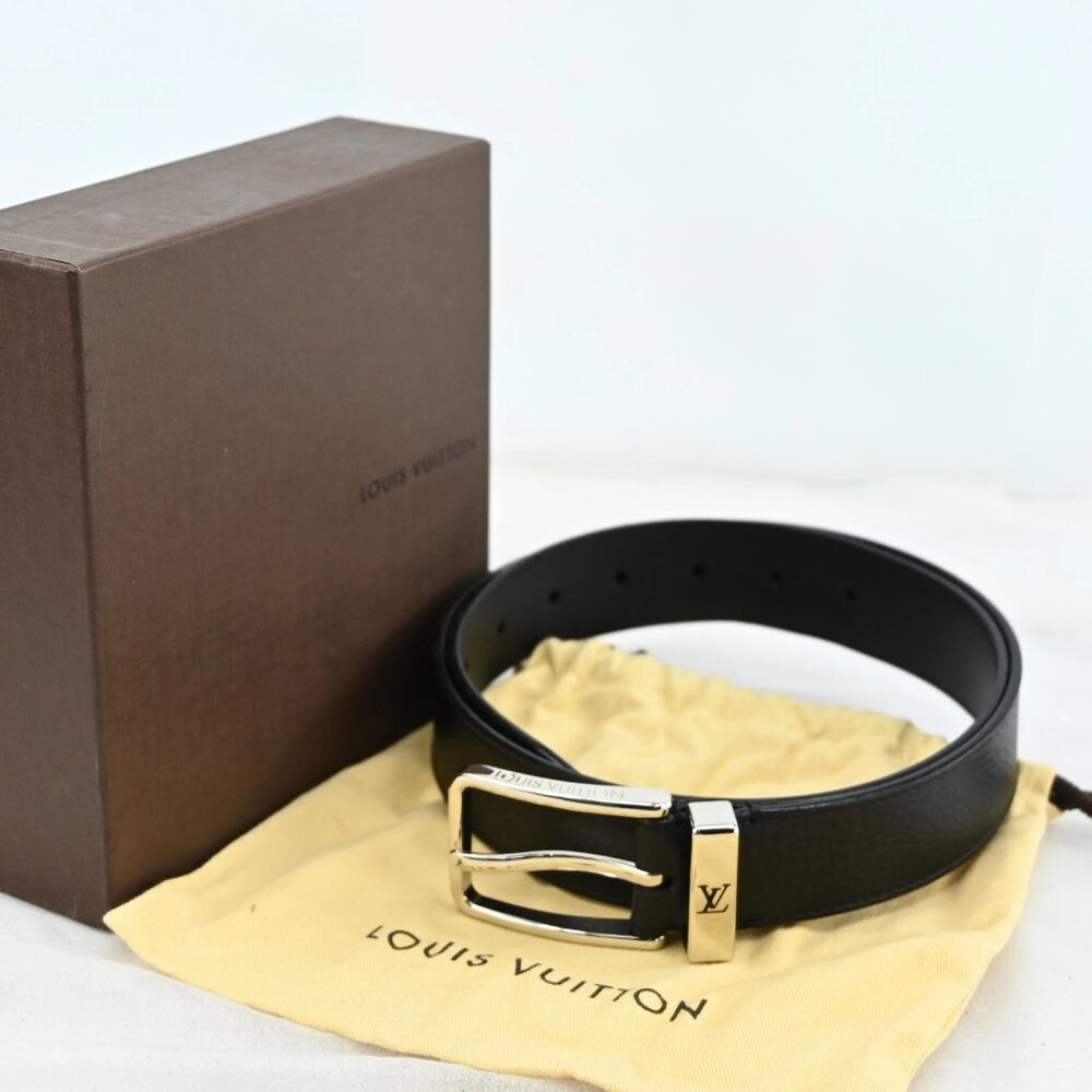Louis Vuitton Black Leather Pont Neuf Silver Buckle Belt 85/34 bsj630-102325